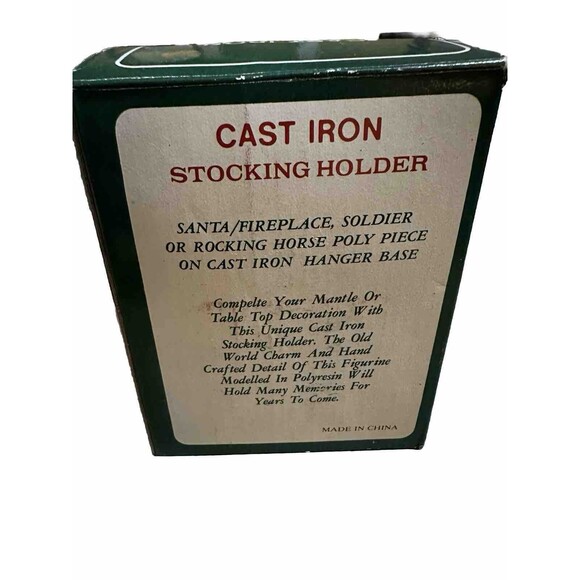 Cast Iron Stocking Holder Santa Fireplace Soldier Original Box Vintage NICE VTG - Picture 4 of 9